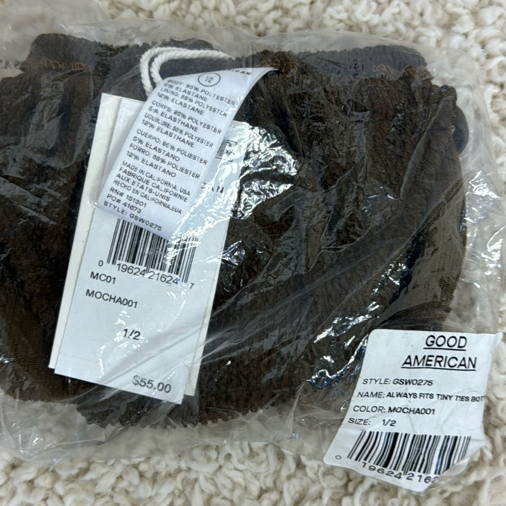 Good American Swim Always Fits Tiny Ties Bikini‎ Bottom Womens Mocha Size S New - Picture 9 of 9